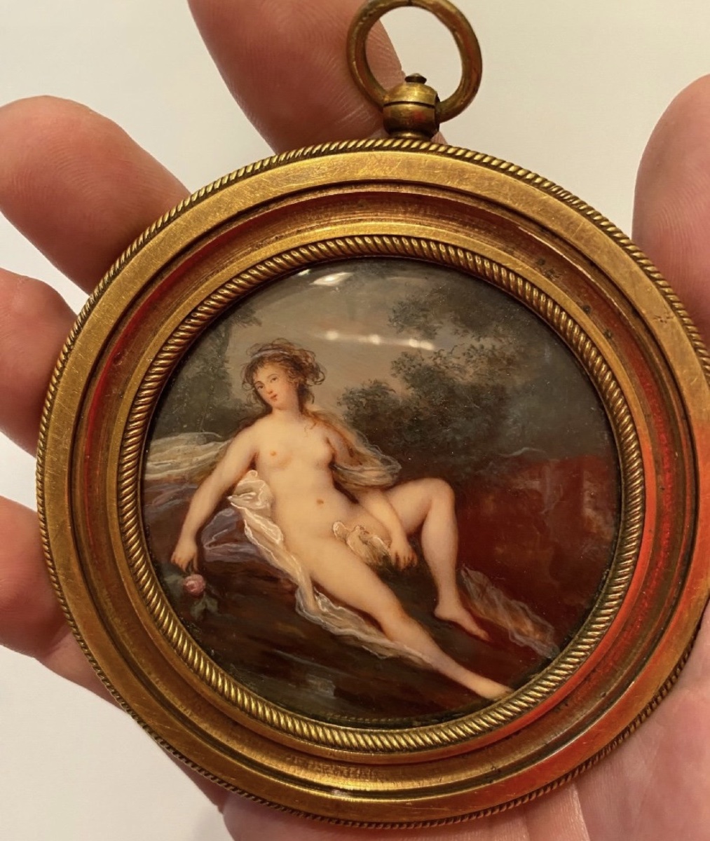 Miniature Depicting A Courtly Scene On Ivory Attributed To Jacques Charlier (1728–1790), Nude Woman With A Dove, -photo-8