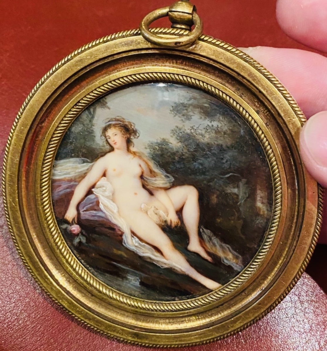 Miniature Depicting A Courtly Scene On Ivory Attributed To Jacques Charlier (1728–1790), Nude Woman With A Dove, 