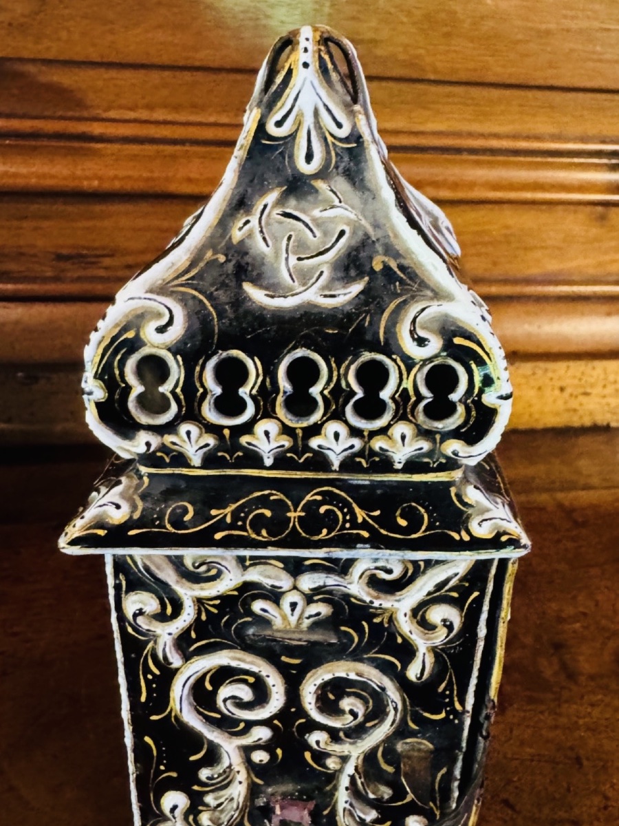 Limoges Enamel Carriage Lantern Depicting Henri II And Diane De Poitiers, Early 10th Century-photo-6