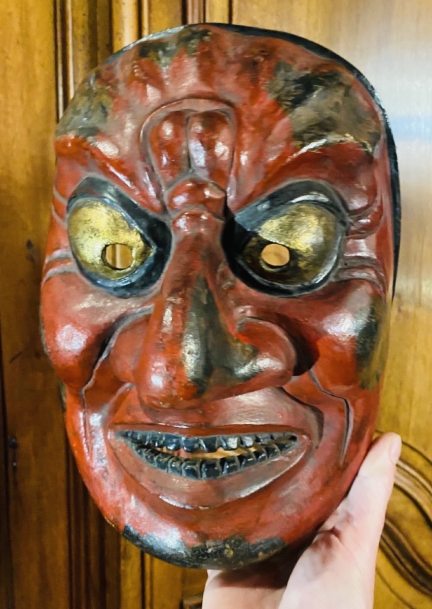 MASQUE DE THÉÂTRE JAPONAIS EN BOIS LAQUÉ, ÉPOQUE TAISHÕ - DÉBUT SHOWA-photo-2