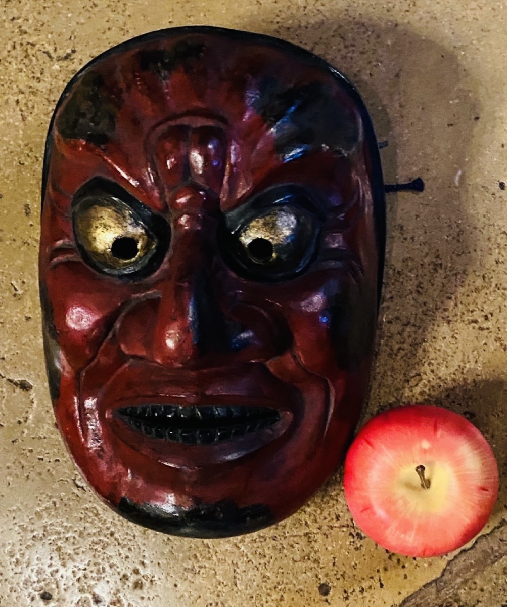 MASQUE DE THÉÂTRE JAPONAIS EN BOIS LAQUÉ, ÉPOQUE TAISHÕ - DÉBUT SHOWA-photo-4