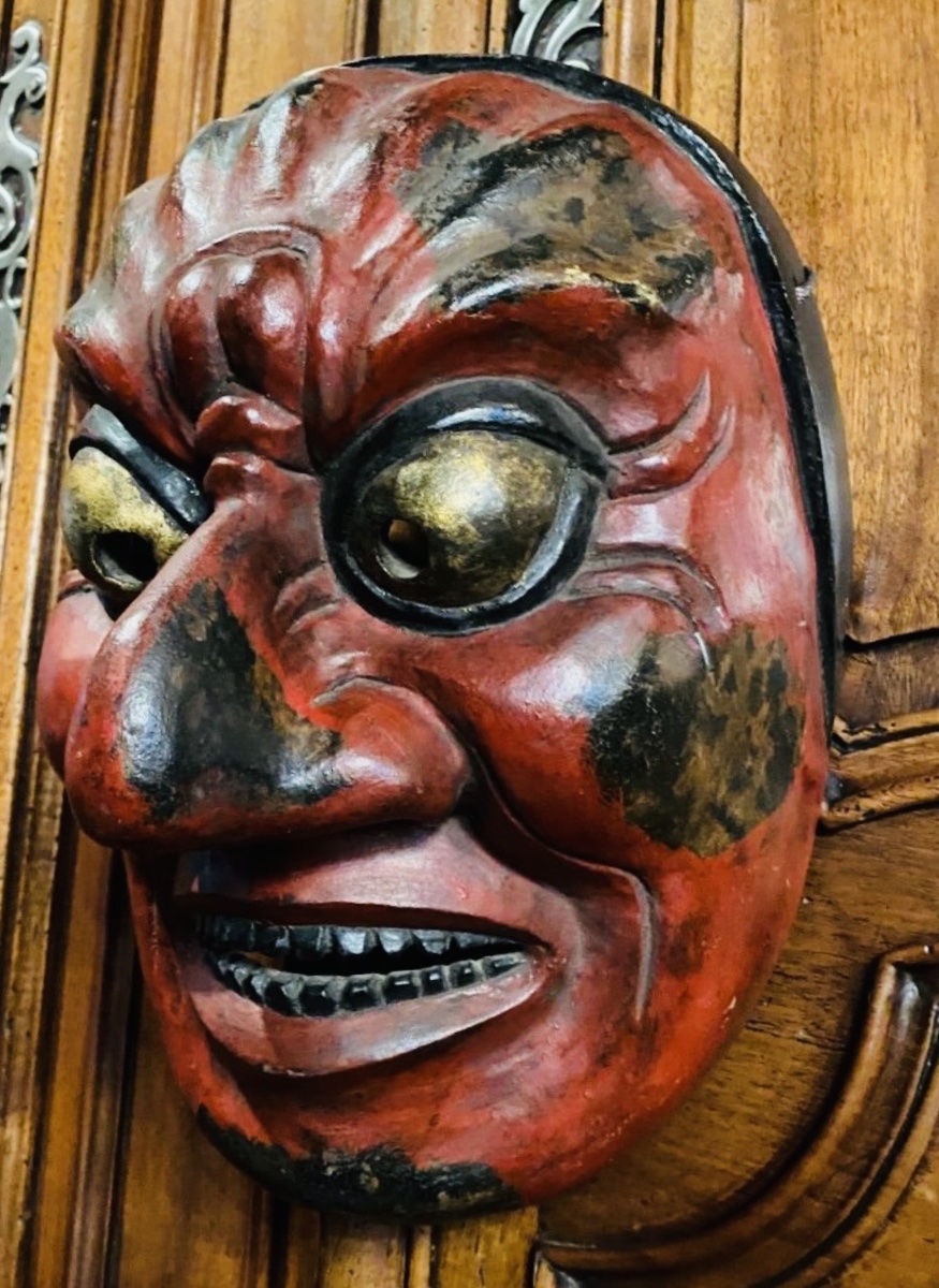 MASQUE DE THÉÂTRE JAPONAIS EN BOIS LAQUÉ, ÉPOQUE TAISHÕ - DÉBUT SHOWA-photo-7