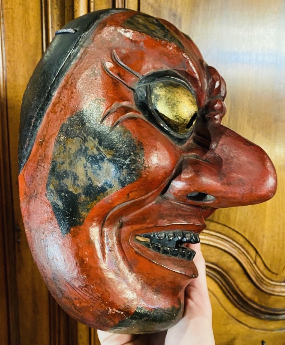 MASQUE DE THÉÂTRE JAPONAIS EN BOIS LAQUÉ, ÉPOQUE TAISHÕ - DÉBUT SHOWA-photo-4