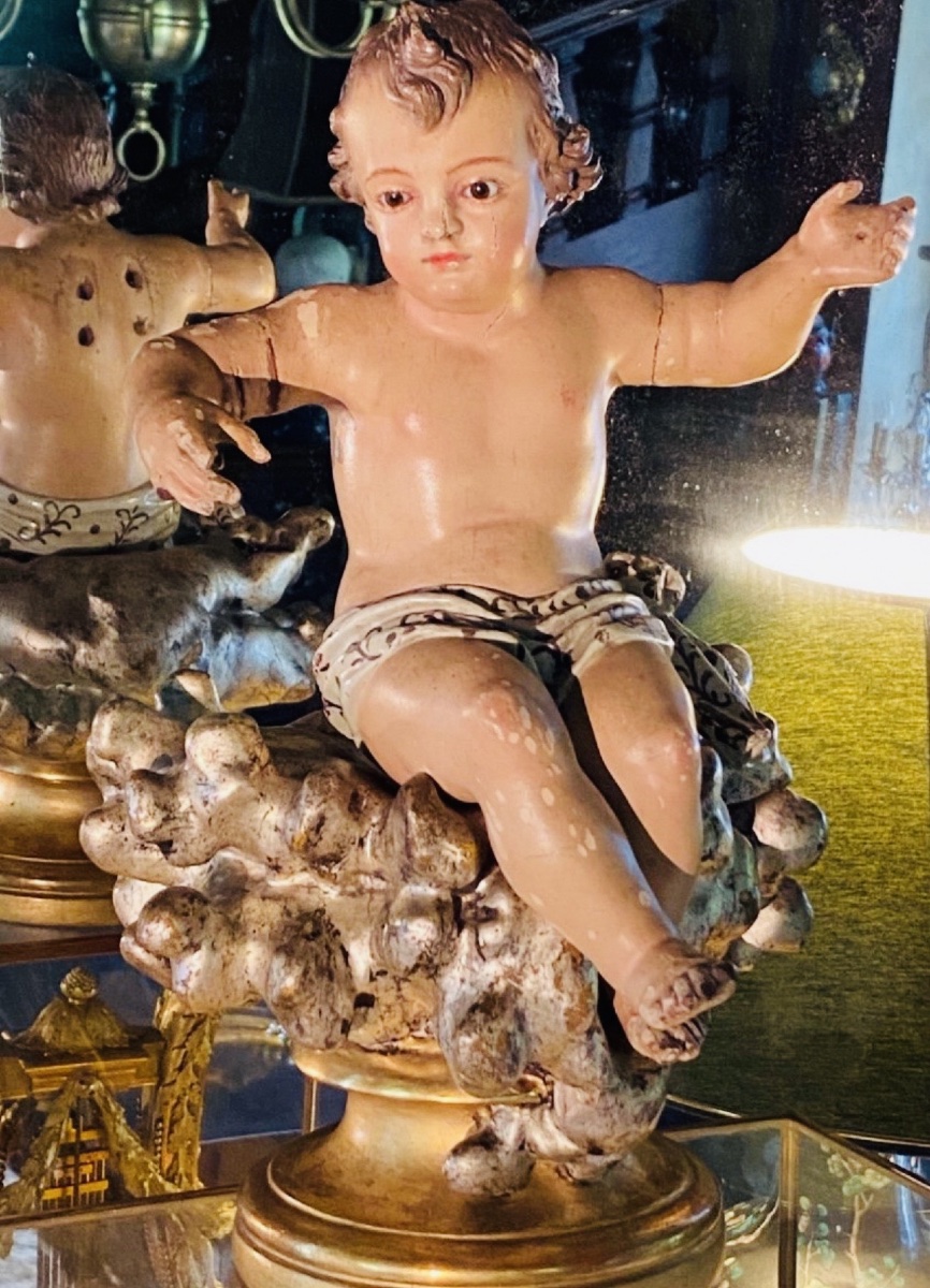 The Infant Jesus In Majesty On Silver Clouds, 18th-century Polychrome Wood-photo-4