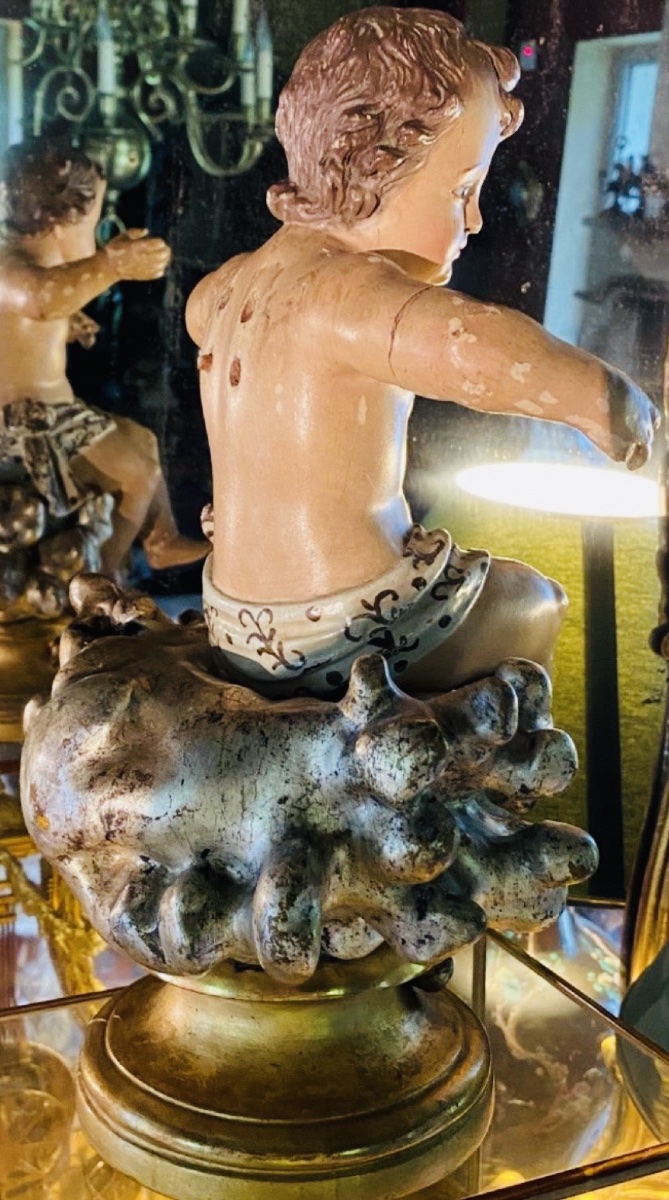 The Infant Jesus In Majesty On Silver Clouds, 18th-century Polychrome Wood-photo-4