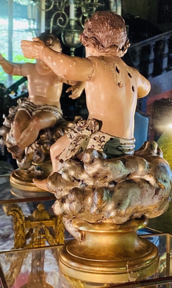 The Infant Jesus In Majesty On Silver Clouds, 18th-century Polychrome Wood-photo-6