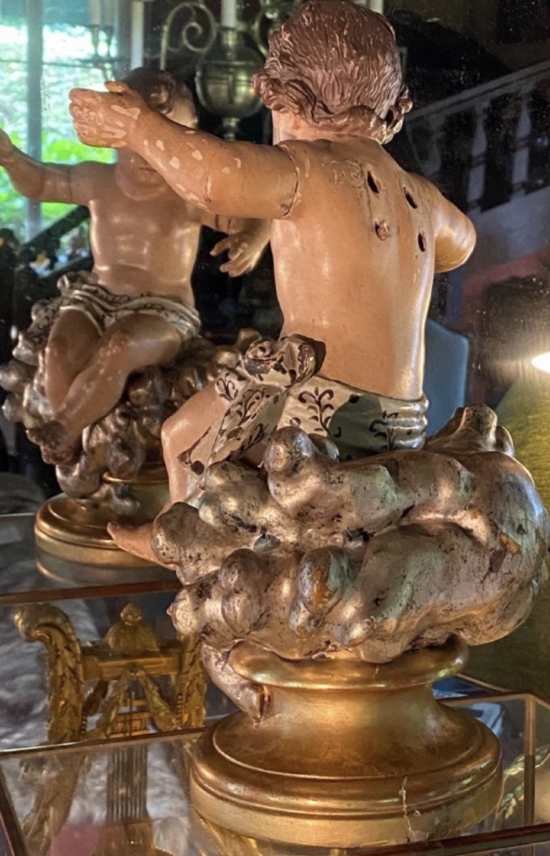 The Infant Jesus In Majesty On Silver Clouds, 18th-century Polychrome Wood-photo-7