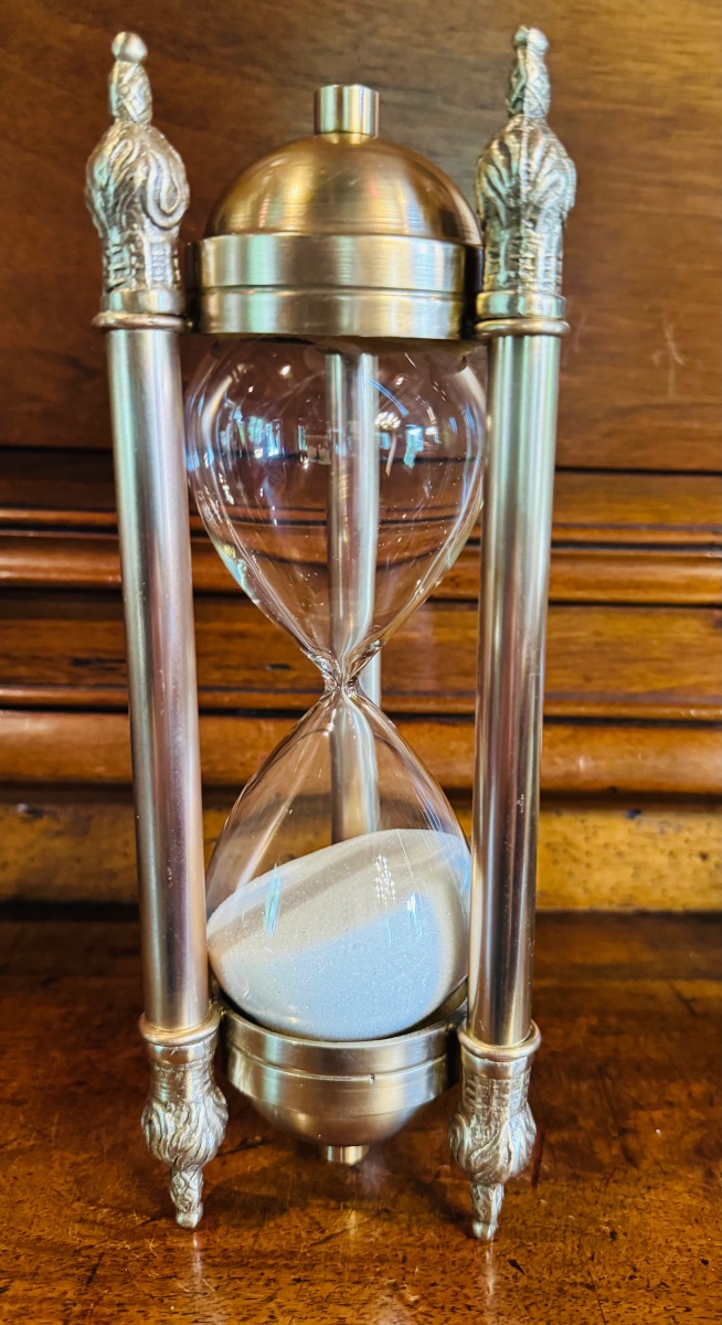 Elegant Bronze Hourglass With Pine Cone Decoration - 1960s-photo-1