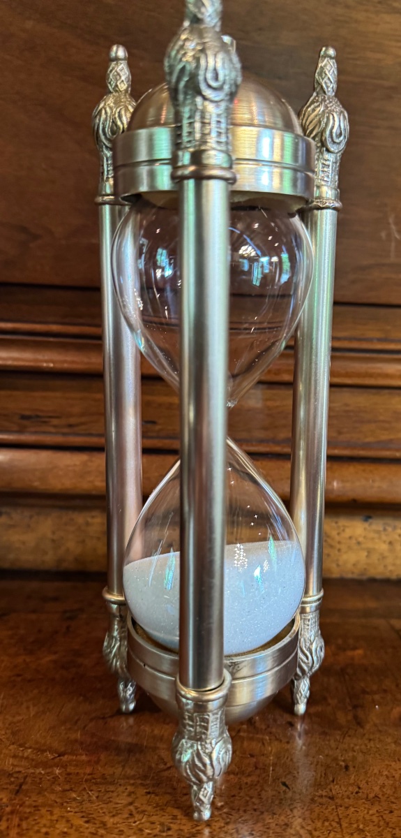 Elegant Bronze Hourglass With Pine Cone Decoration - 1960s-photo-2