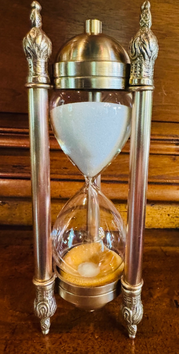 Elegant Bronze Hourglass With Pine Cone Decoration - 1960s-photo-3