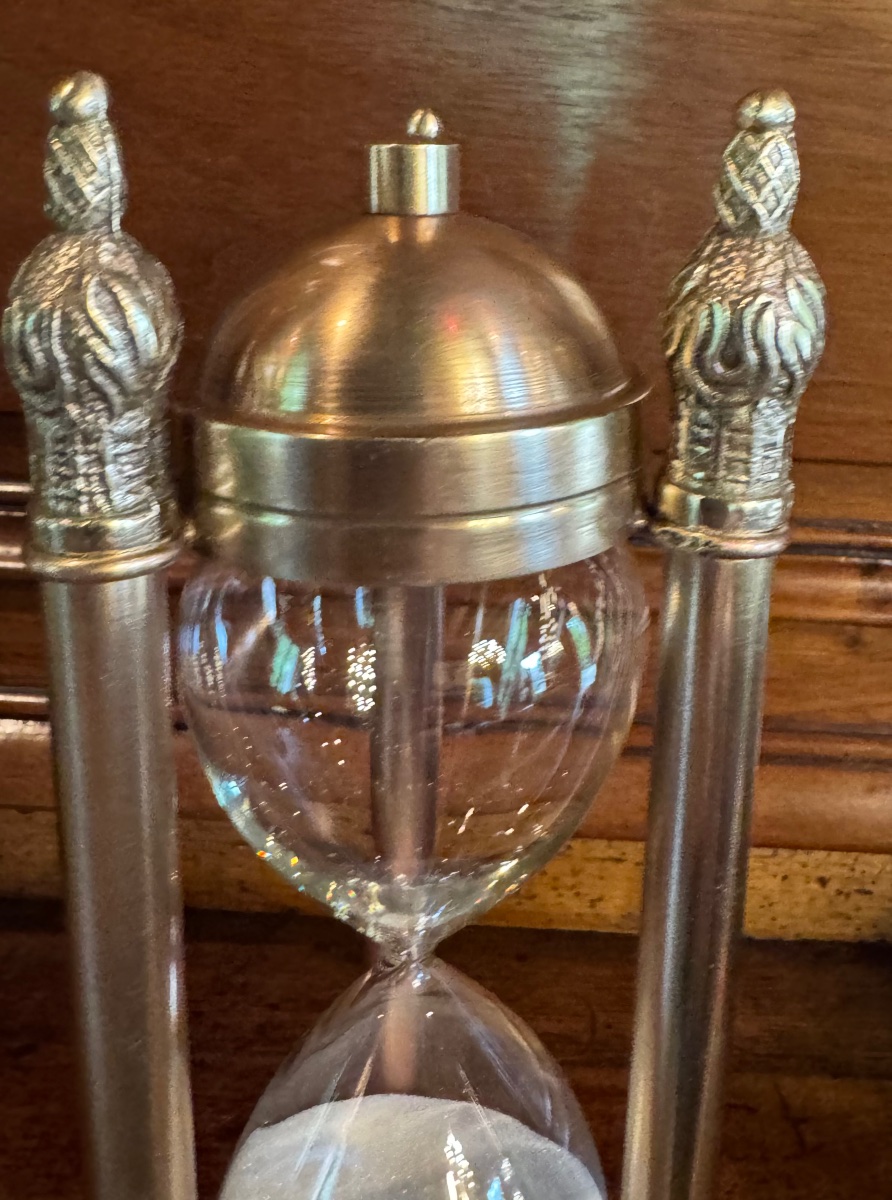 Elegant Bronze Hourglass With Pine Cone Decoration - 1960s-photo-4