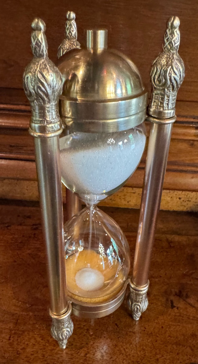 Elegant Bronze Hourglass With Pine Cone Decoration - 1960s