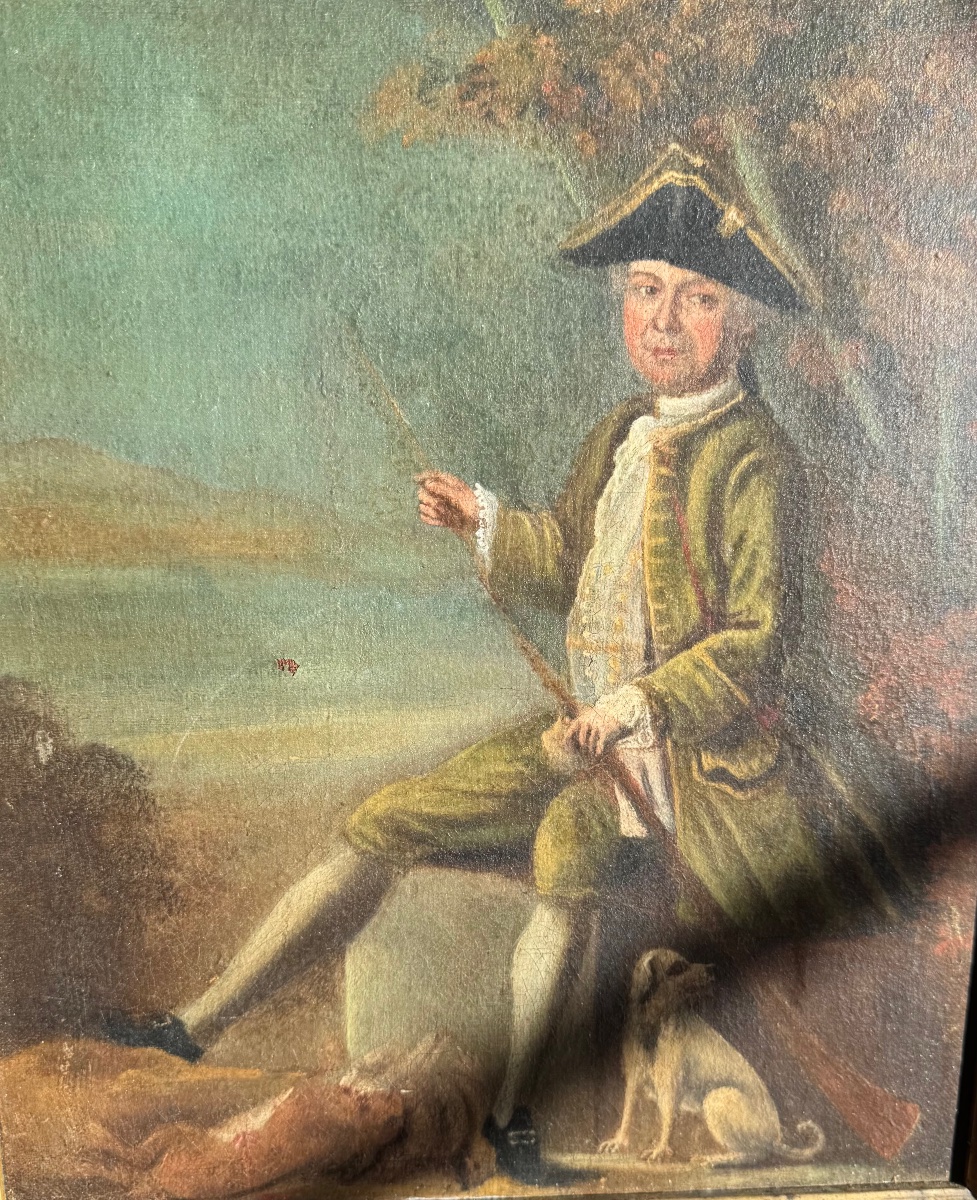 Portrait Of A Gentleman Hunter With His Rifle And Dog, Oil On Canvas, Louis XV Period, -photo-2