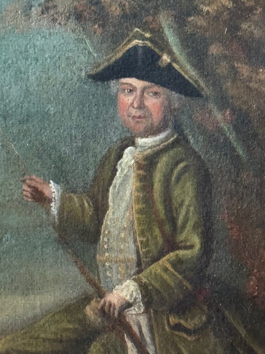 Portrait Of A Gentleman Hunter With His Rifle And Dog, Oil On Canvas, Louis XV Period, -photo-4