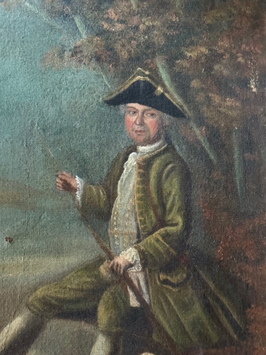 Portrait Of A Gentleman Hunter With His Rifle And Dog, Oil On Canvas, Louis XV Period, -photo-3
