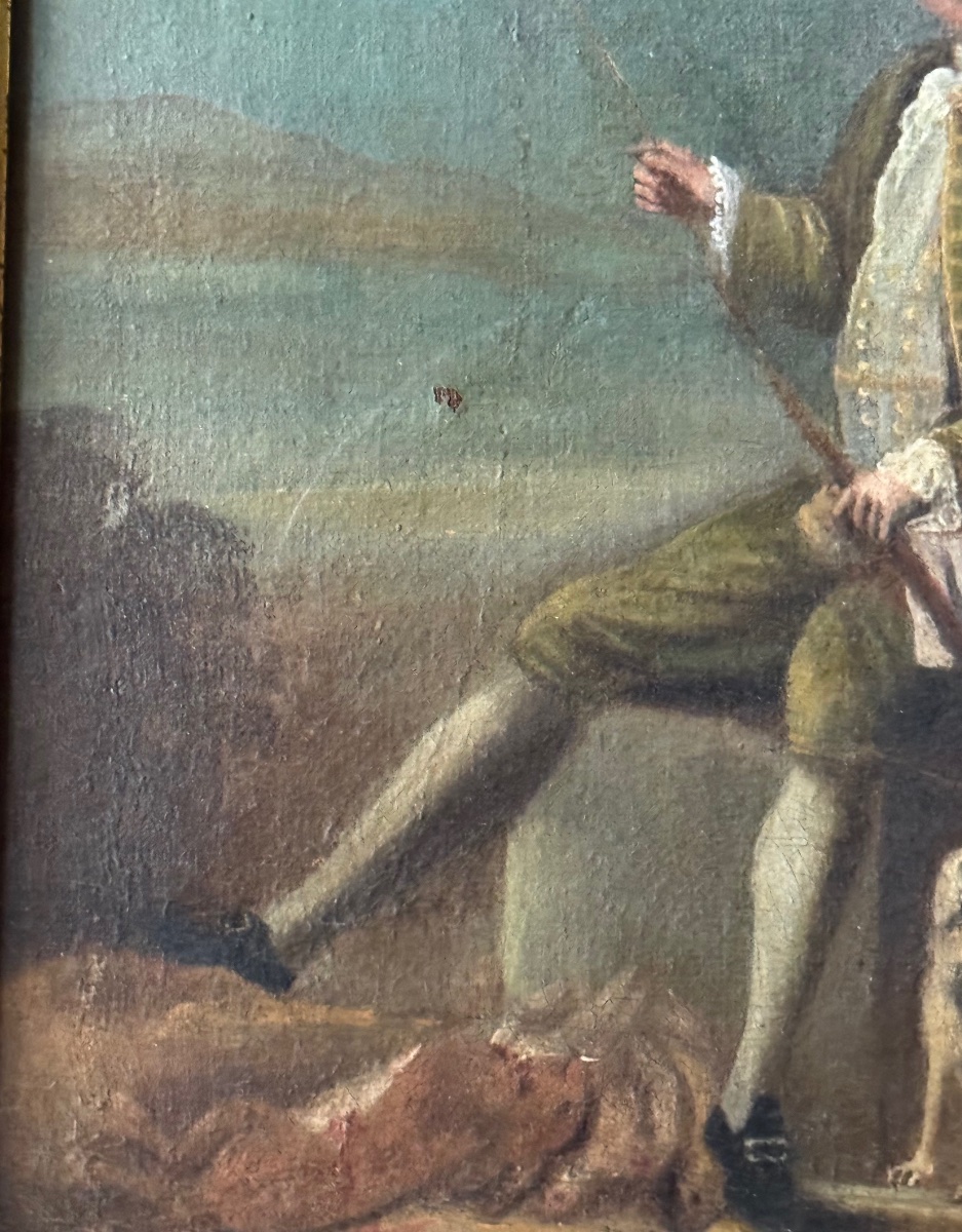 Portrait Of A Gentleman Hunter With His Rifle And Dog, Oil On Canvas, Louis XV Period, -photo-8