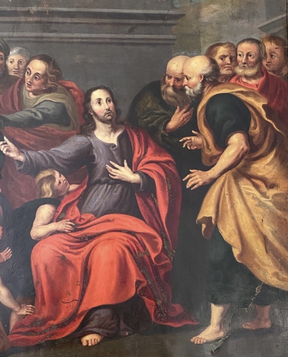 JÉSUS ET LES PETITS ENFANTS, GRANDE HUILE SUR CUIVRE, ÉCOLE ITALIENNE VERS 1700-photo-3
