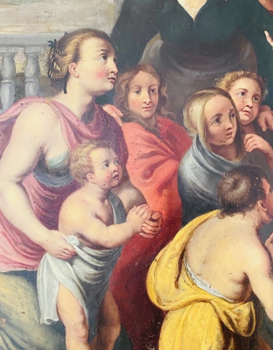 JÉSUS ET LES PETITS ENFANTS, GRANDE HUILE SUR CUIVRE, ÉCOLE ITALIENNE VERS 1700-photo-3