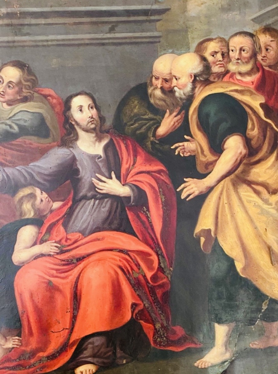 JÉSUS ET LES PETITS ENFANTS, GRANDE HUILE SUR CUIVRE, ÉCOLE ITALIENNE VERS 1700-photo-5