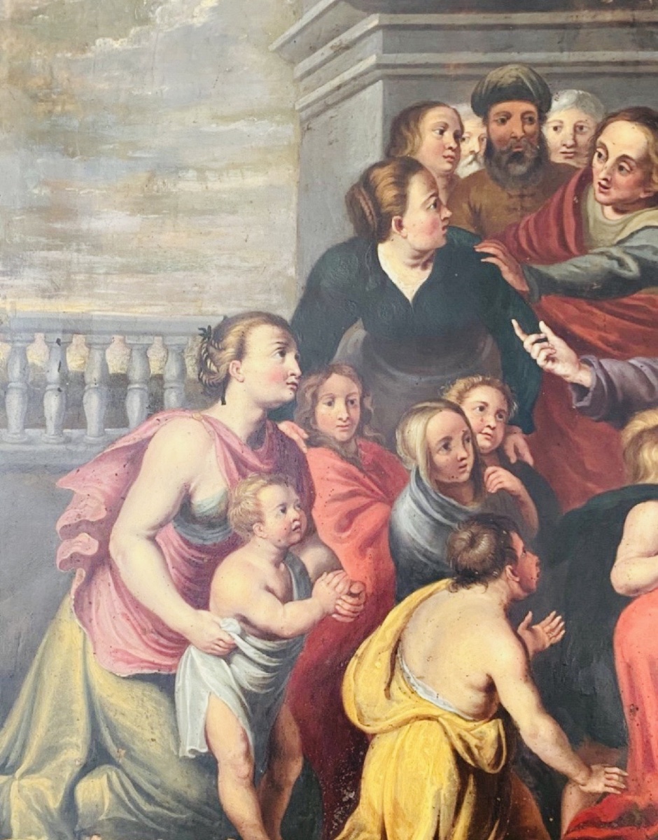 JÉSUS ET LES PETITS ENFANTS, GRANDE HUILE SUR CUIVRE, ÉCOLE ITALIENNE VERS 1700-photo-6
