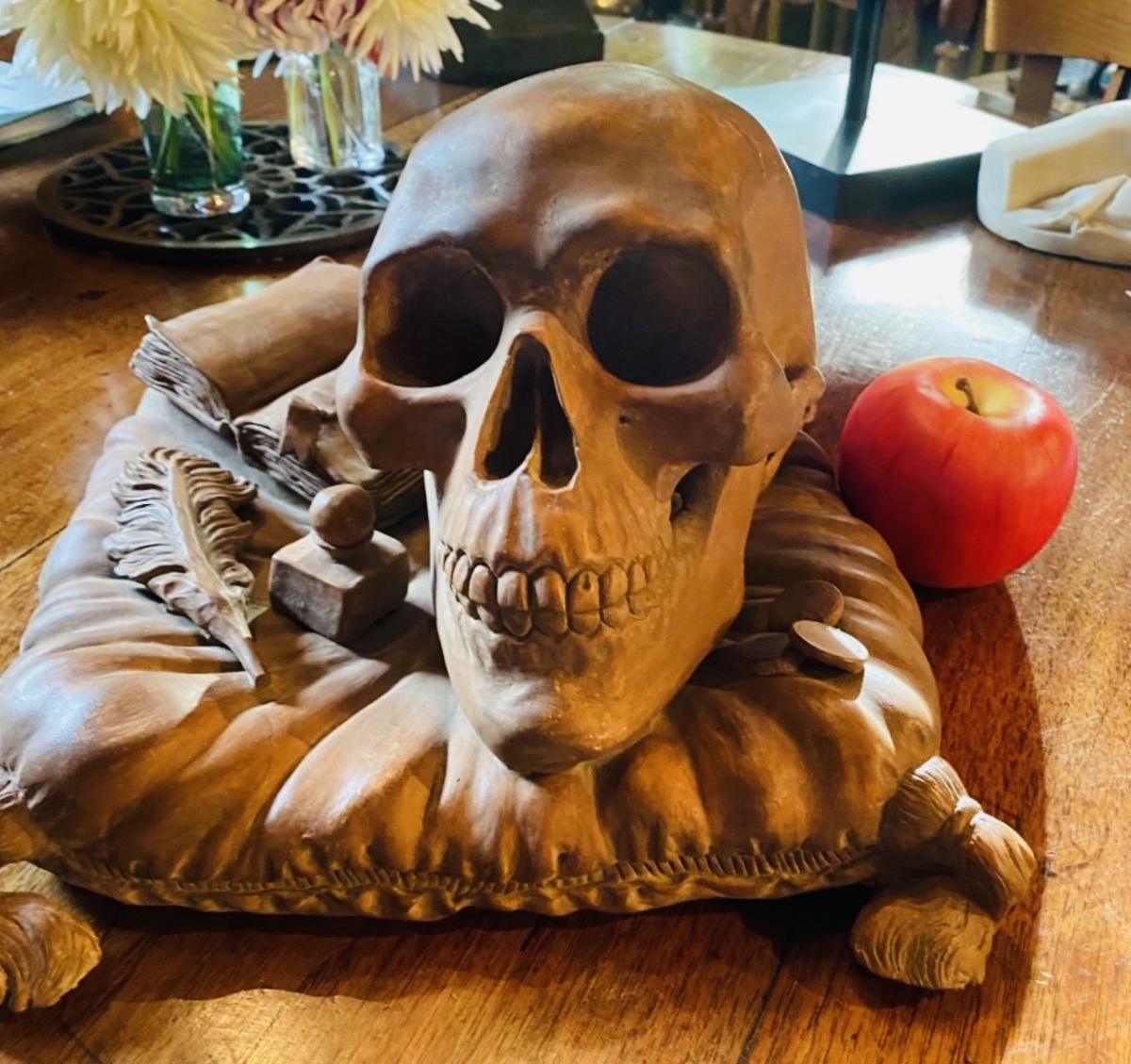 RARE VANITÉ « MEMENTO MORI » EN TERRE CUITE - FIN XIX* / DÉBUT XX* SIÈCLE-photo-3
