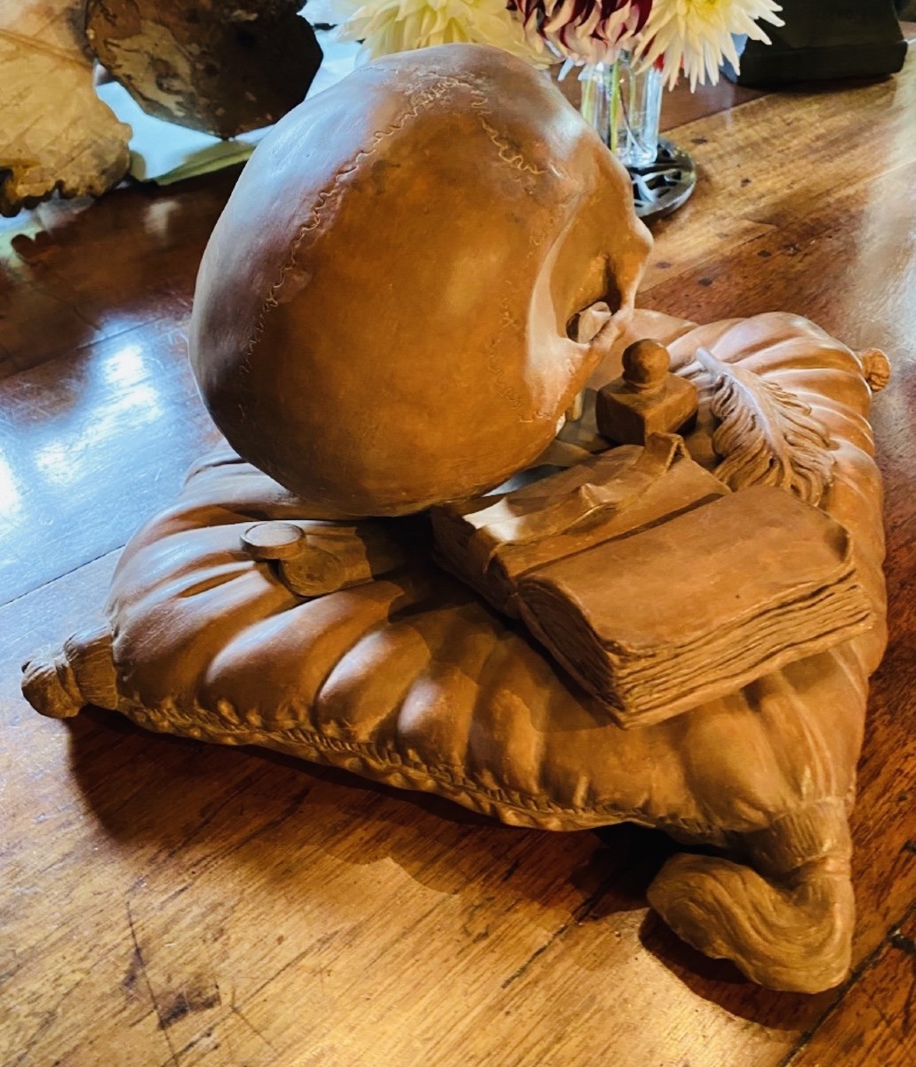 RARE VANITÉ « MEMENTO MORI » EN TERRE CUITE - FIN XIX* / DÉBUT XX* SIÈCLE-photo-3