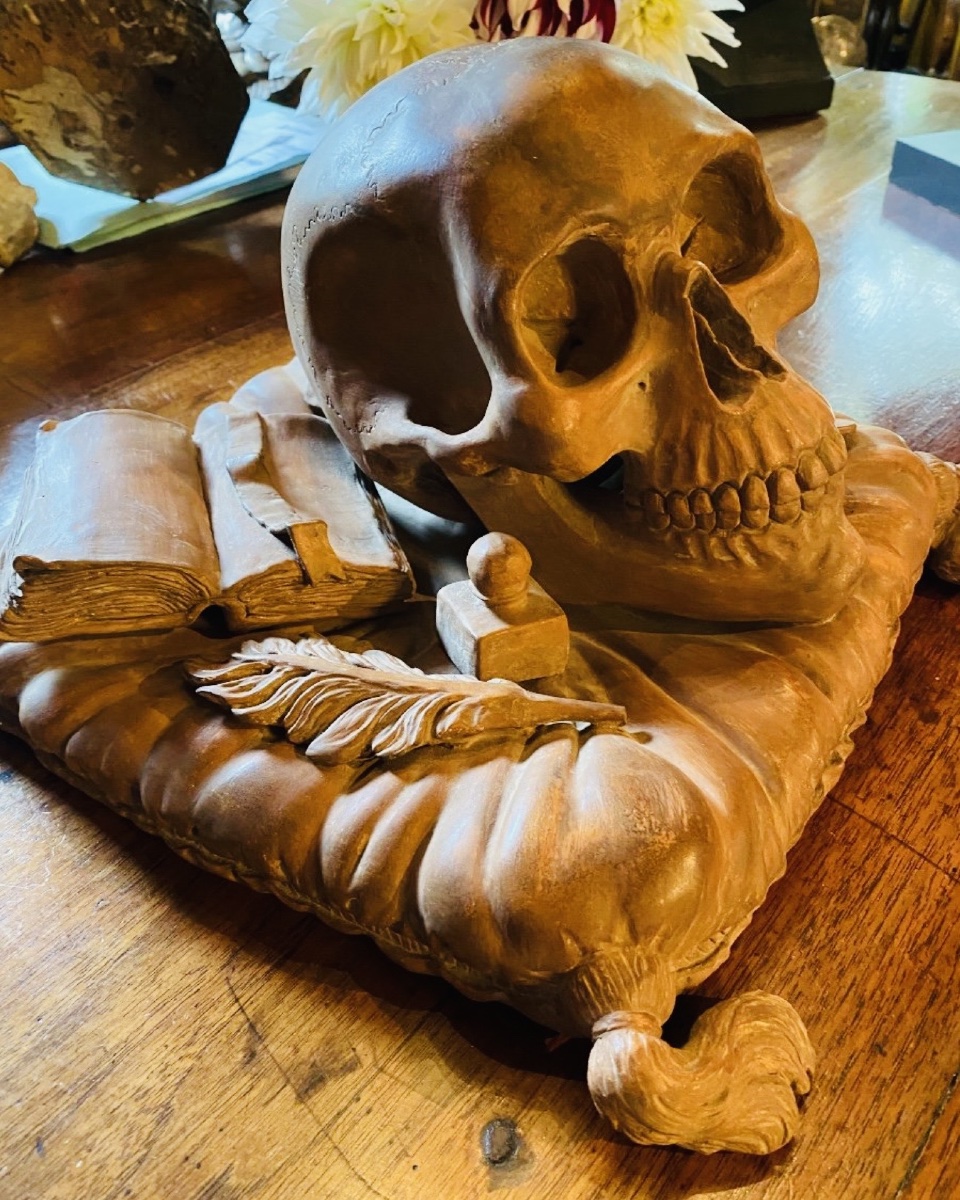 RARE VANITÉ « MEMENTO MORI » EN TERRE CUITE - FIN XIX* / DÉBUT XX* SIÈCLE-photo-5