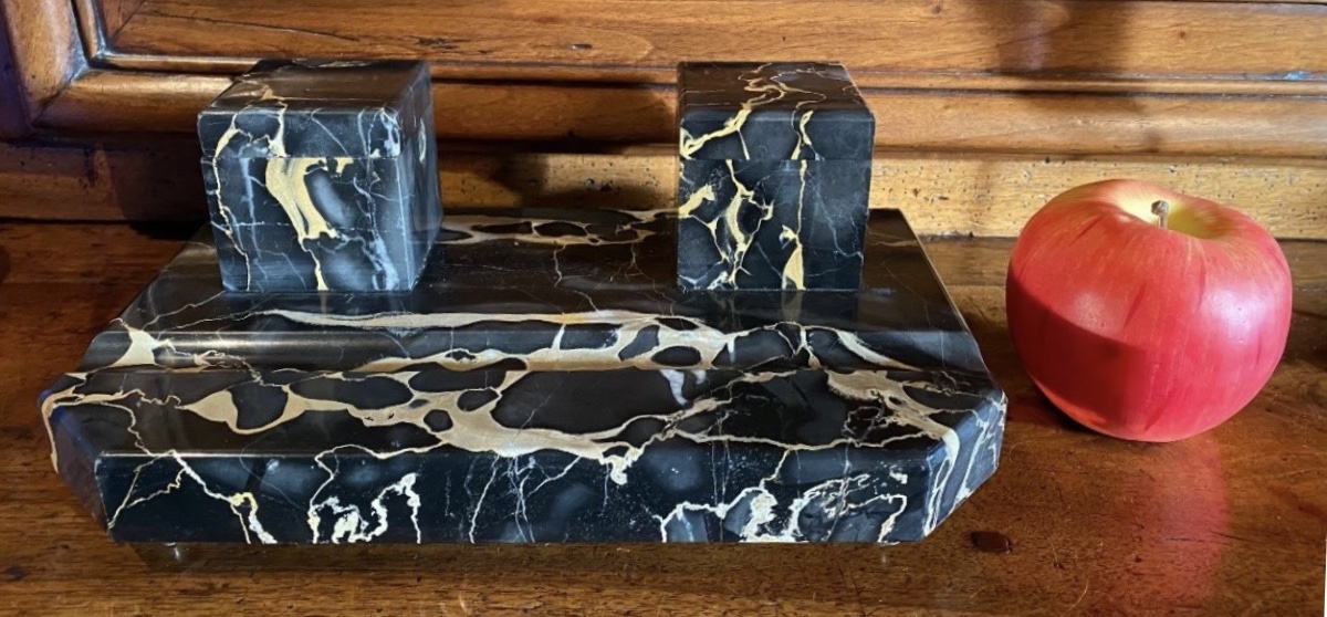 Art Deco Double Inkstand In Portor Marble – Circa 1930-photo-2