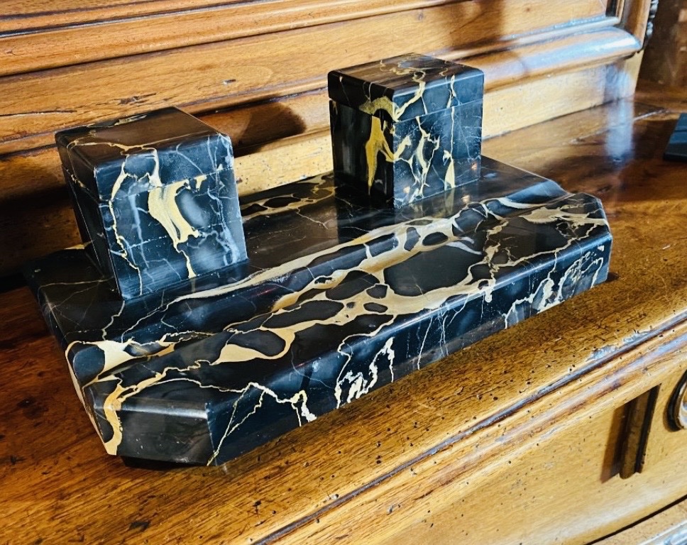 Art Deco Double Inkstand In Portor Marble – Circa 1930-photo-4