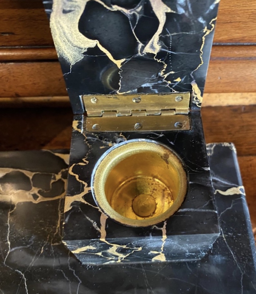 Art Deco Double Inkstand In Portor Marble – Circa 1930-photo-7