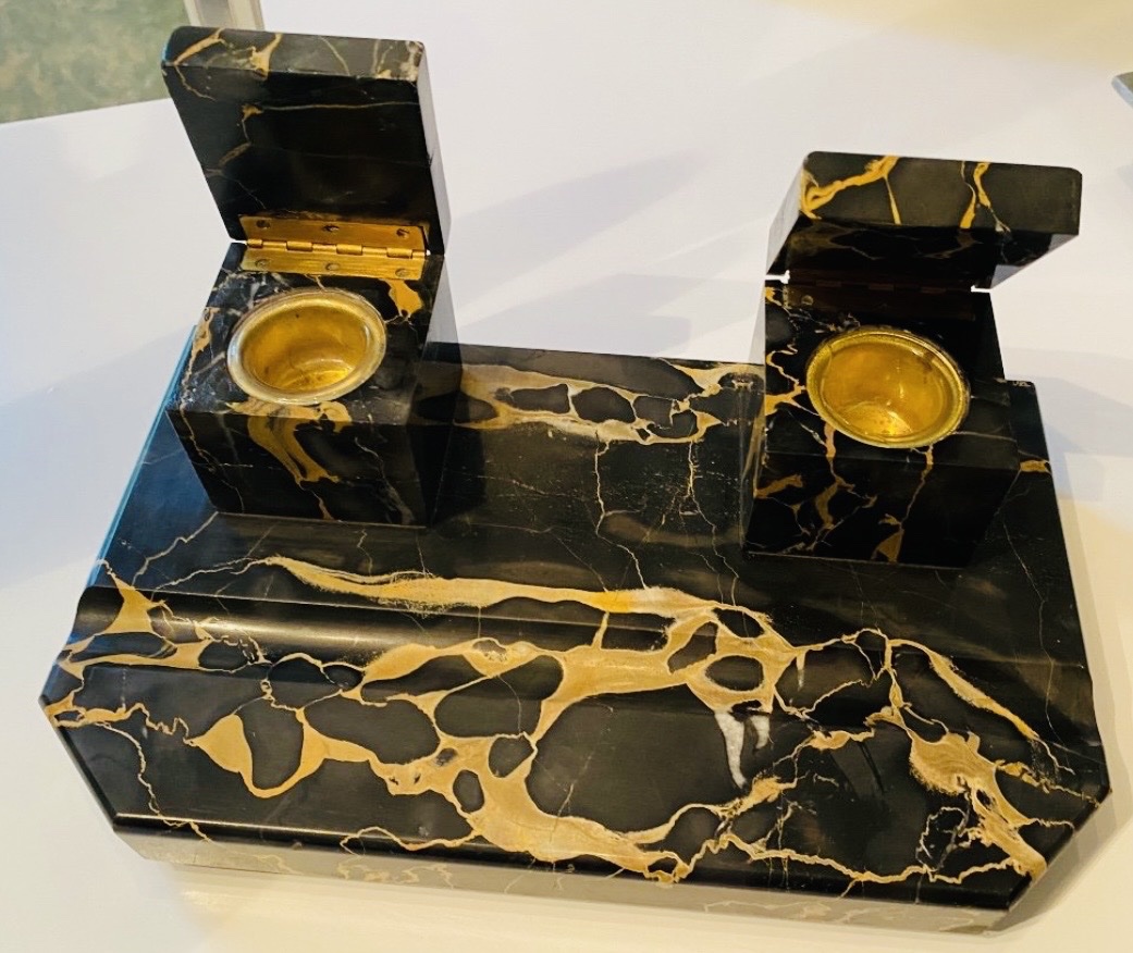Art Deco Double Inkstand In Portor Marble – Circa 1930-photo-8