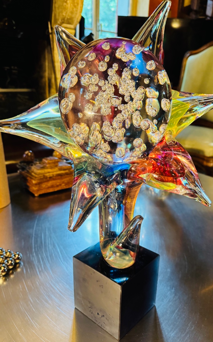Roberto Camozzo — Large Murano Glass Flower, 20th Century-photo-2