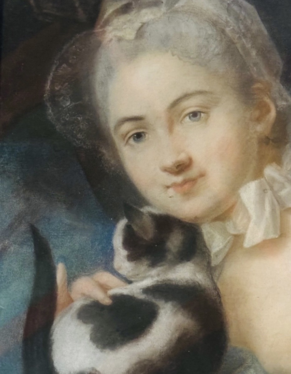 PAIRE DE PASTELS ROMANTIQUES AUX JEUNES FEMMES, ÉPOQUE XIX® SIÈCLE-photo-2