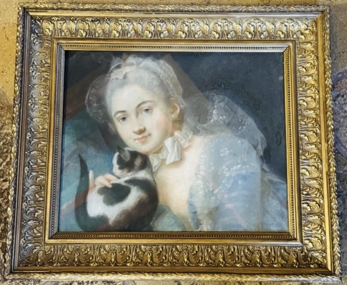 PAIRE DE PASTELS ROMANTIQUES AUX JEUNES FEMMES, ÉPOQUE XIX® SIÈCLE-photo-5