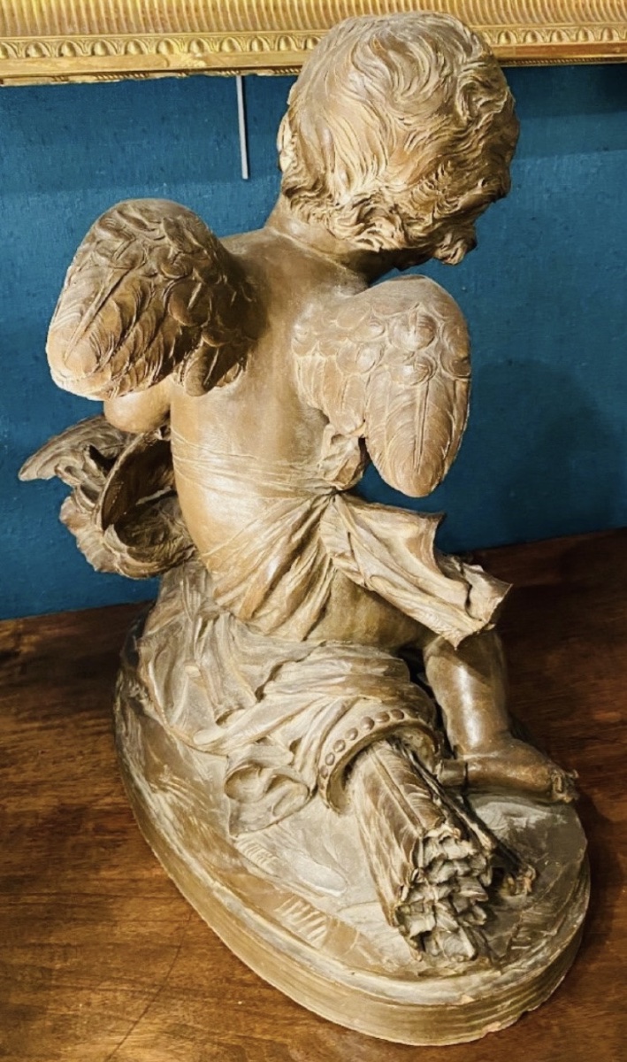 L'AMOUR AUX COLOMBES - GRANDE TERRE CUITE PATINÉE DU XIXe SIÈCLE-photo-4