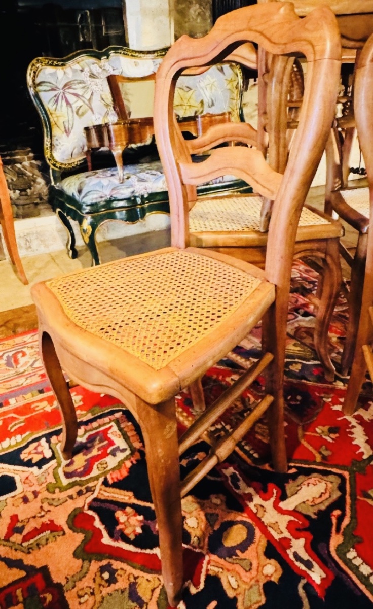 SÉRIE DE SIX CHAISES LOUIS-PHILIPPE EN MERISIER BLOND, ASSISES CANNÉES – XIXe SIÈCLE-photo-2