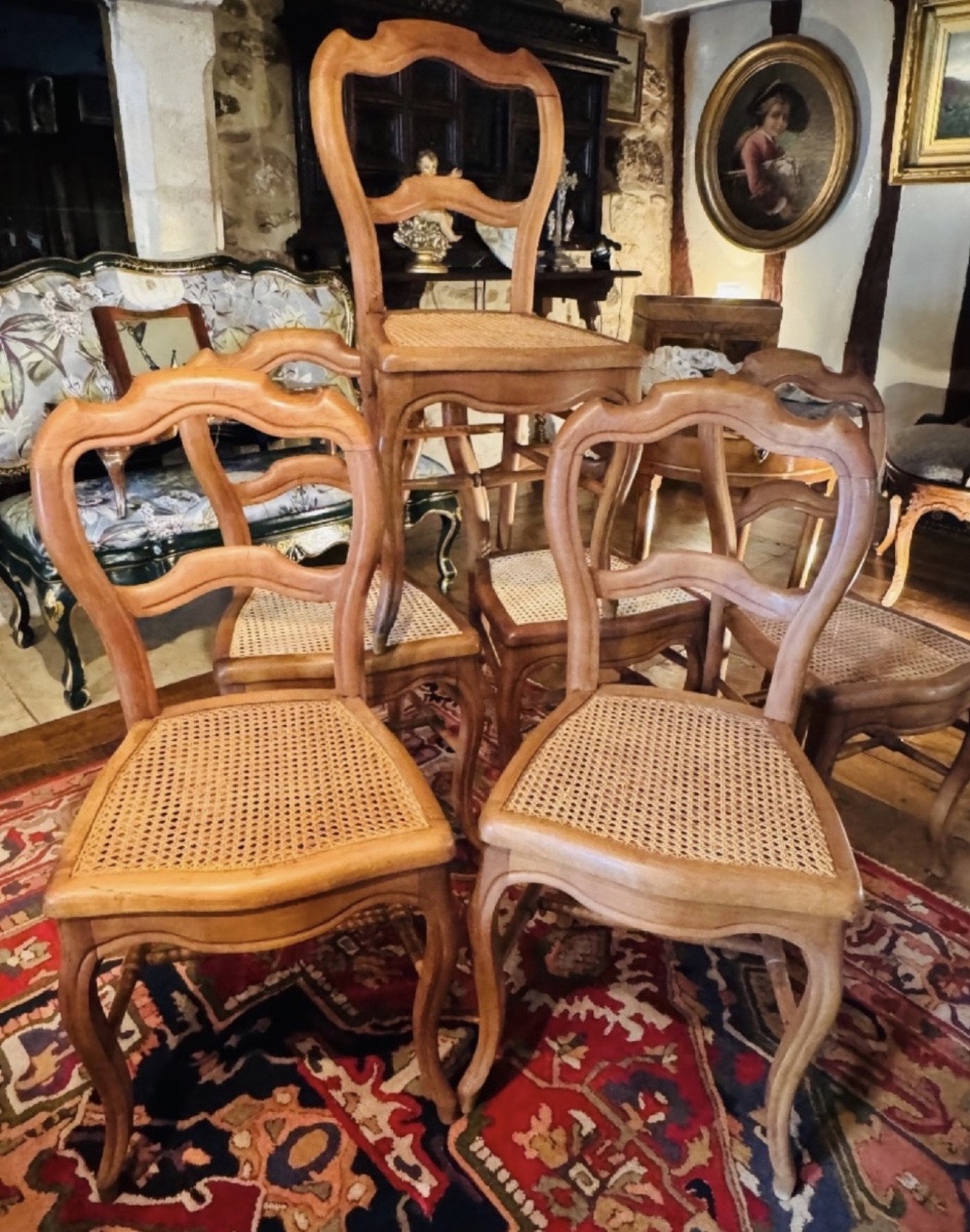 SÉRIE DE SIX CHAISES LOUIS-PHILIPPE EN MERISIER BLOND, ASSISES CANNÉES – XIXe SIÈCLE-photo-3