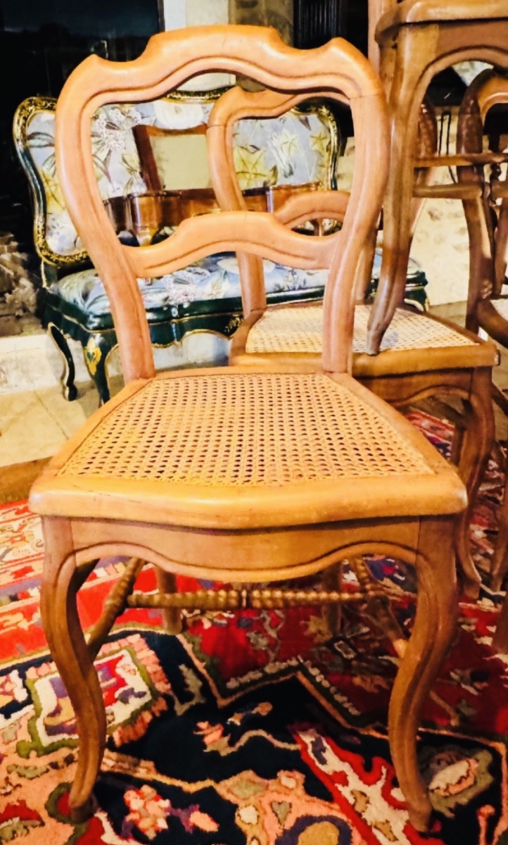 SÉRIE DE SIX CHAISES LOUIS-PHILIPPE EN MERISIER BLOND, ASSISES CANNÉES – XIXe SIÈCLE-photo-4