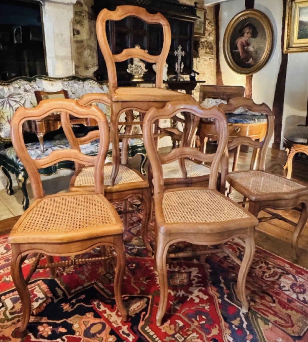 SÉRIE DE SIX CHAISES LOUIS-PHILIPPE EN MERISIER BLOND, ASSISES CANNÉES – XIXe SIÈCLE-photo-5