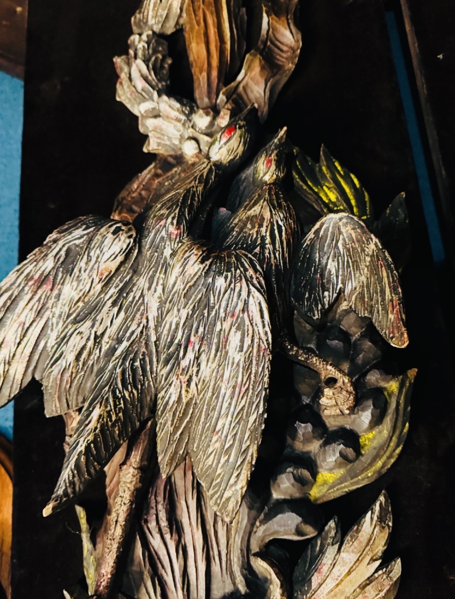 Pair Of Important Polychrome Wooden Bird Trophies – Early 20th Century-photo-4