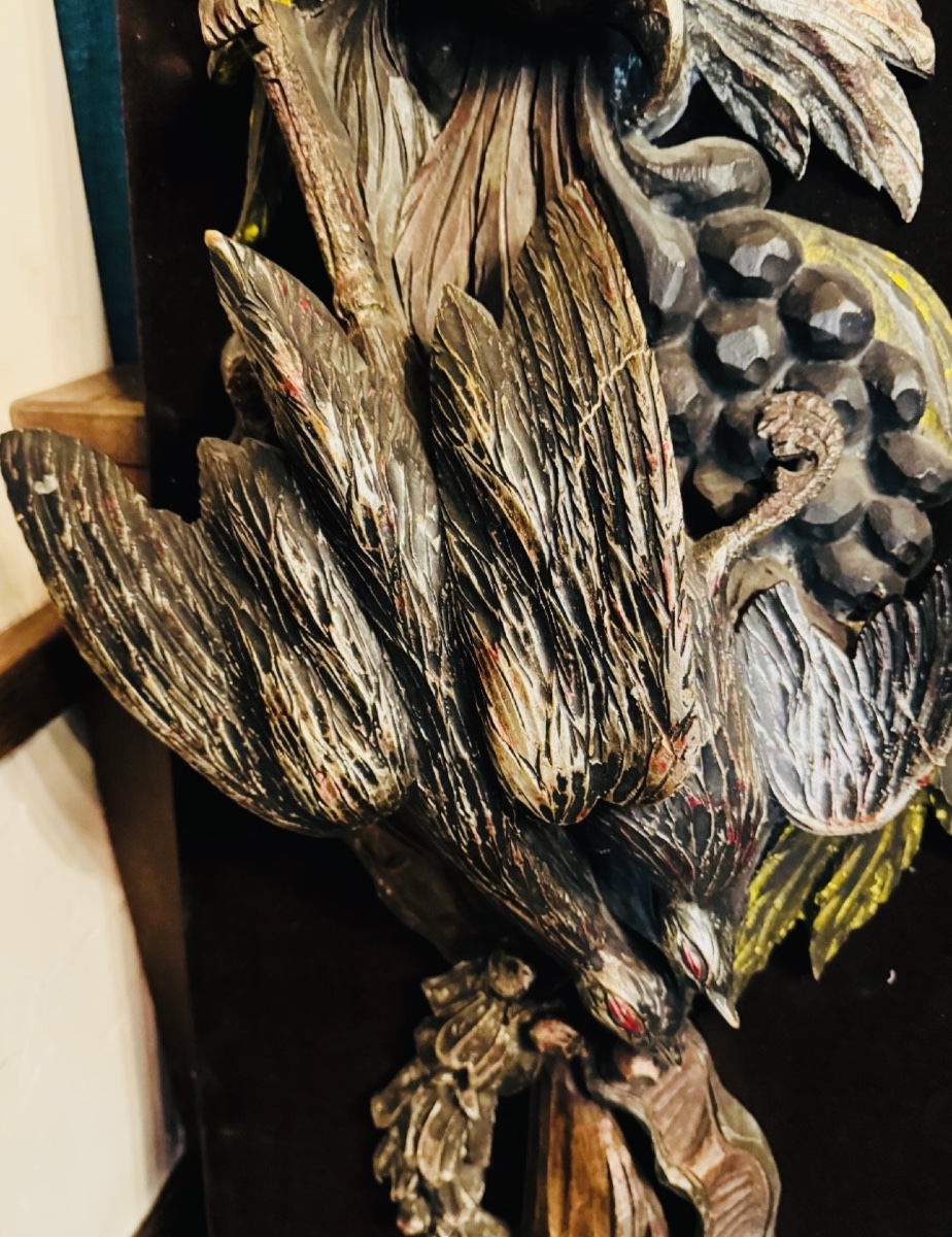 Pair Of Important Polychrome Wooden Bird Trophies – Early 20th Century-photo-1