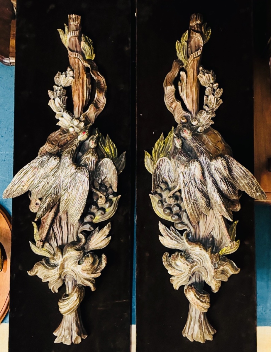 Pair Of Important Polychrome Wooden Bird Trophies – Early 20th Century-photo-3