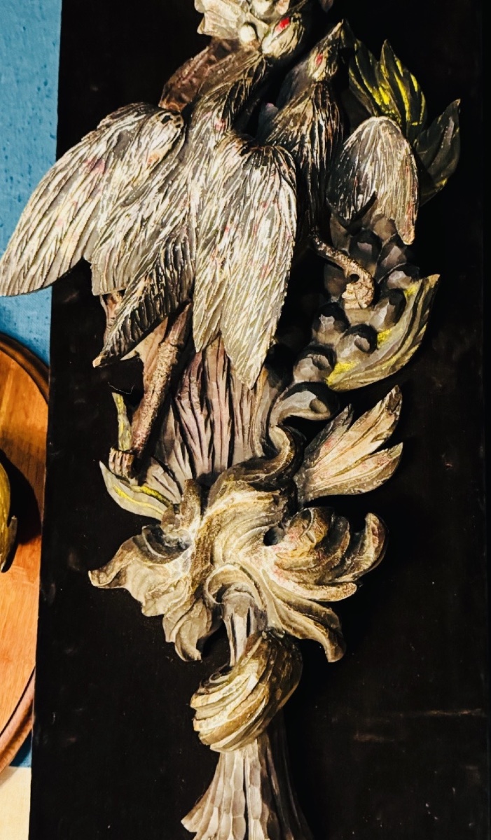 Pair Of Important Polychrome Wooden Bird Trophies – Early 20th Century-photo-5