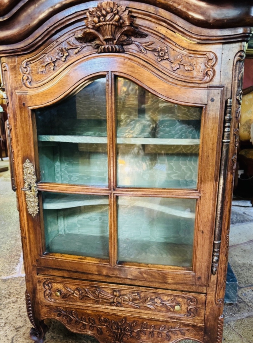 Regional Display Cabinet Made Of Carved Walnut, With Floral Decoration—19th Century-photo-2