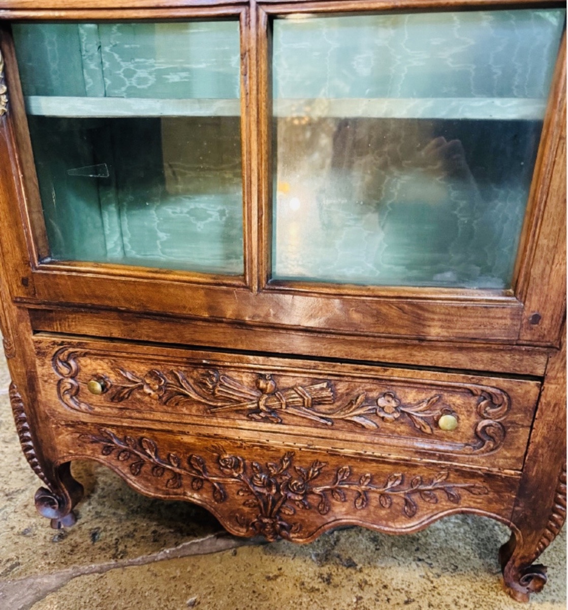 Regional Display Cabinet Made Of Carved Walnut, With Floral Decoration—19th Century-photo-3