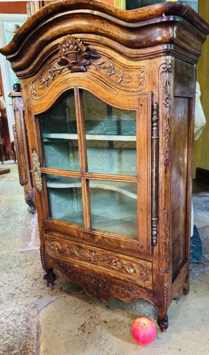 Regional Display Cabinet Made Of Carved Walnut, With Floral Decoration—19th Century-photo-1