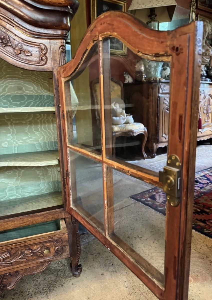 Regional Display Cabinet Made Of Carved Walnut, With Floral Decoration—19th Century-photo-8