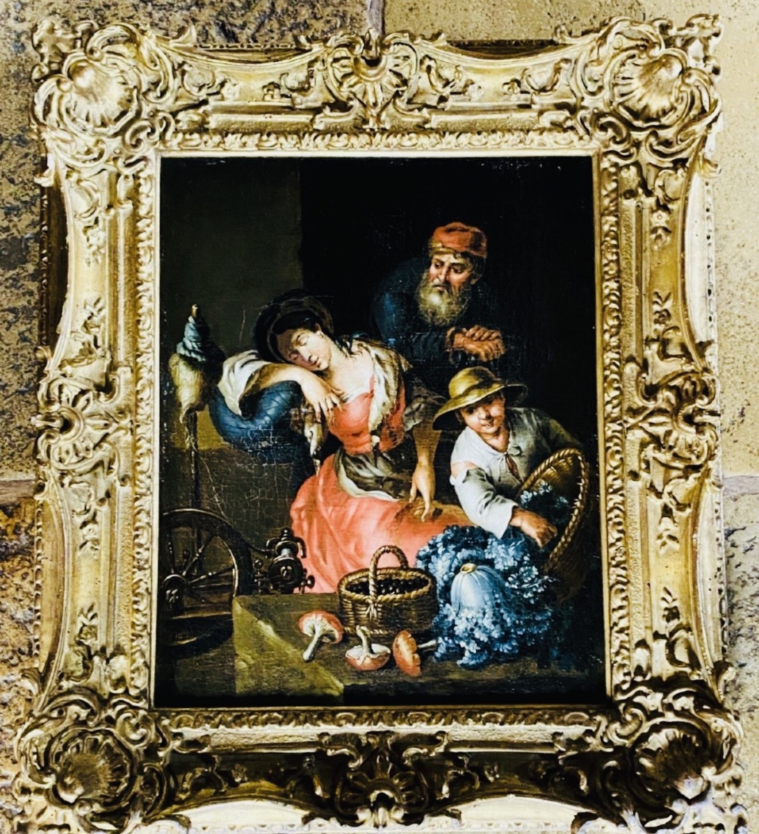Market Scene In A Rural Interior – Central European School, Early 19th Century-photo-3