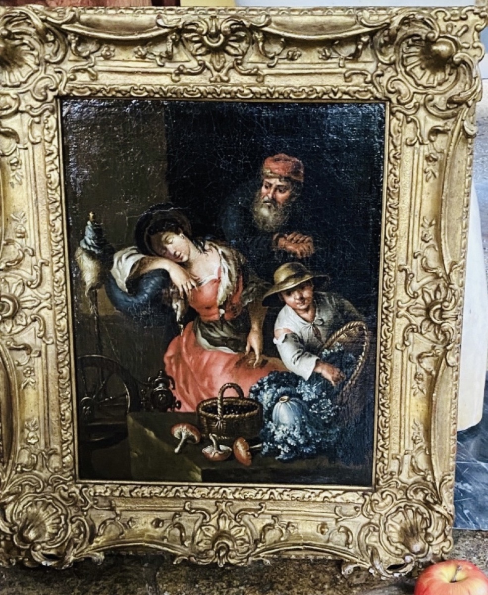 Market Scene In A Rural Interior – Central European School, Early 19th Century-photo-1