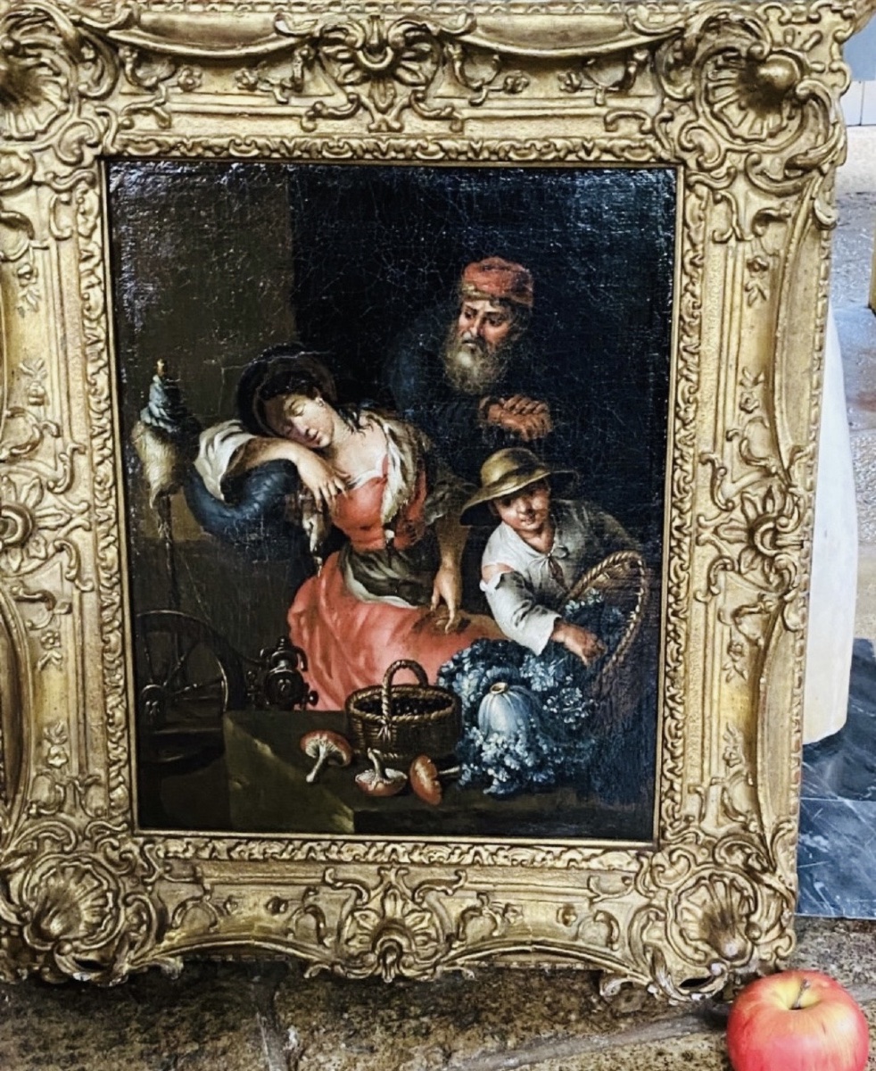 Market Scene In A Rural Interior – Central European School, Early 19th Century-photo-3